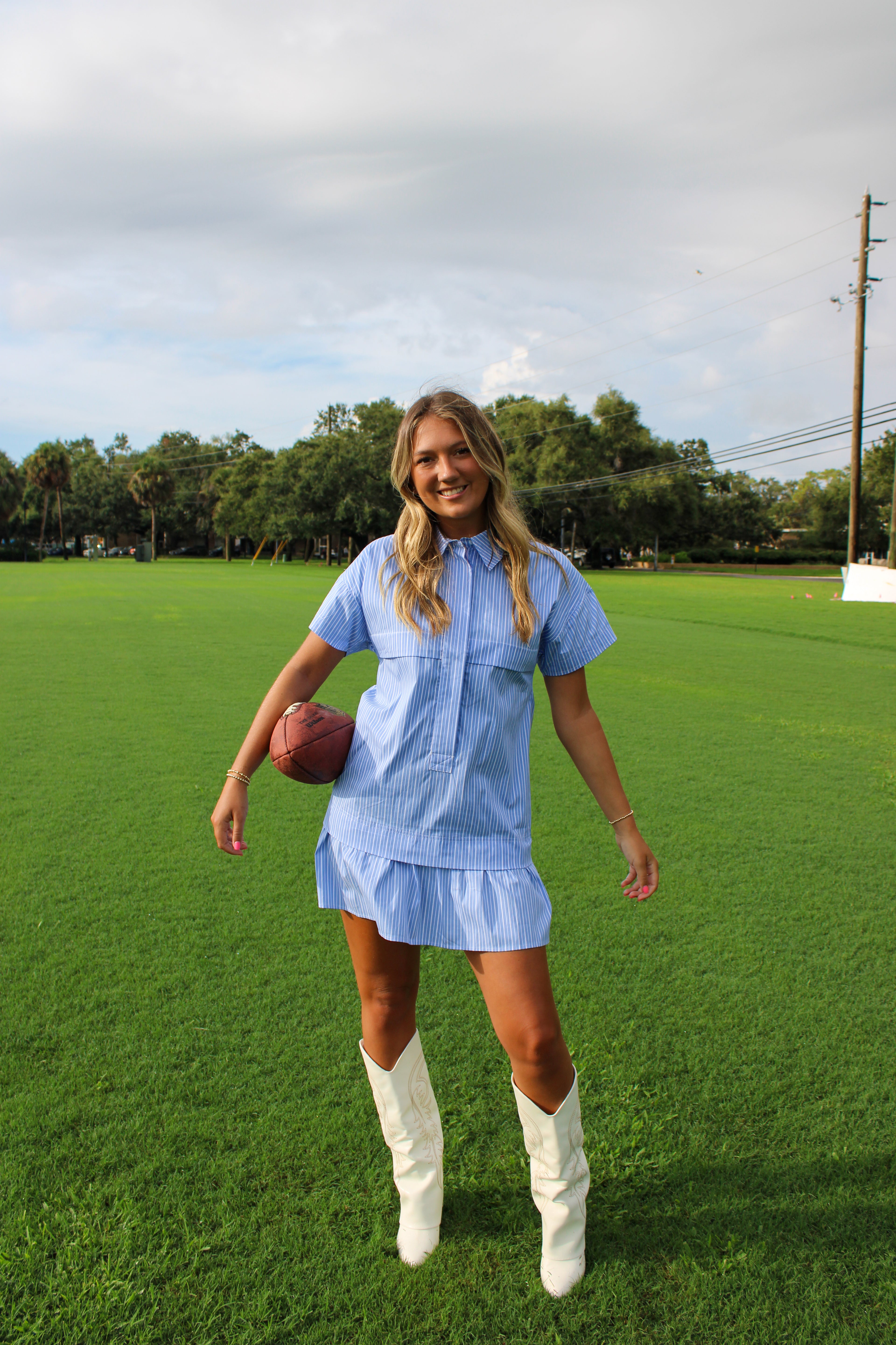 POPLIN STRIPE SHORT SLEEVE DRESS