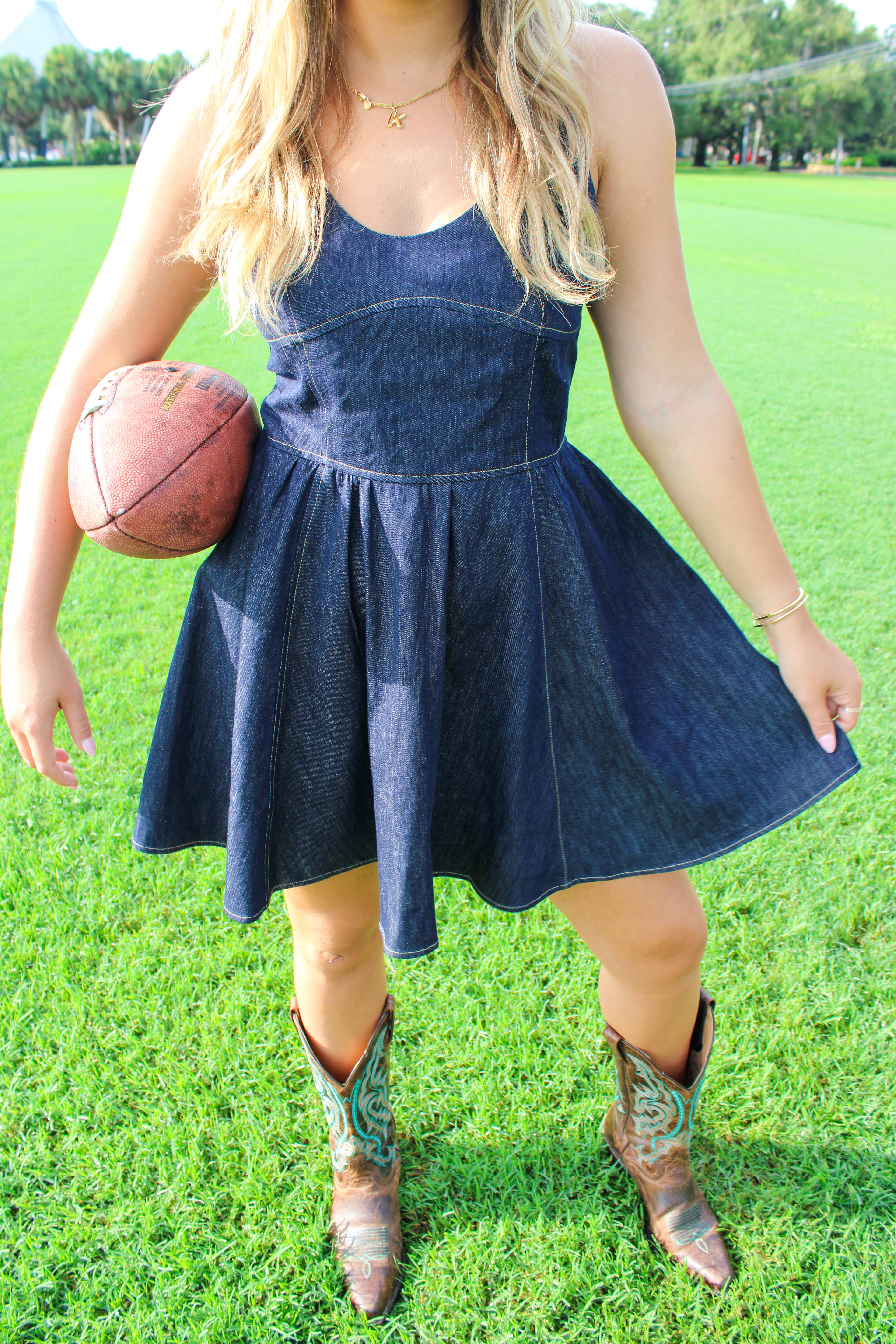 DENIM SWOOP NECK DRESS