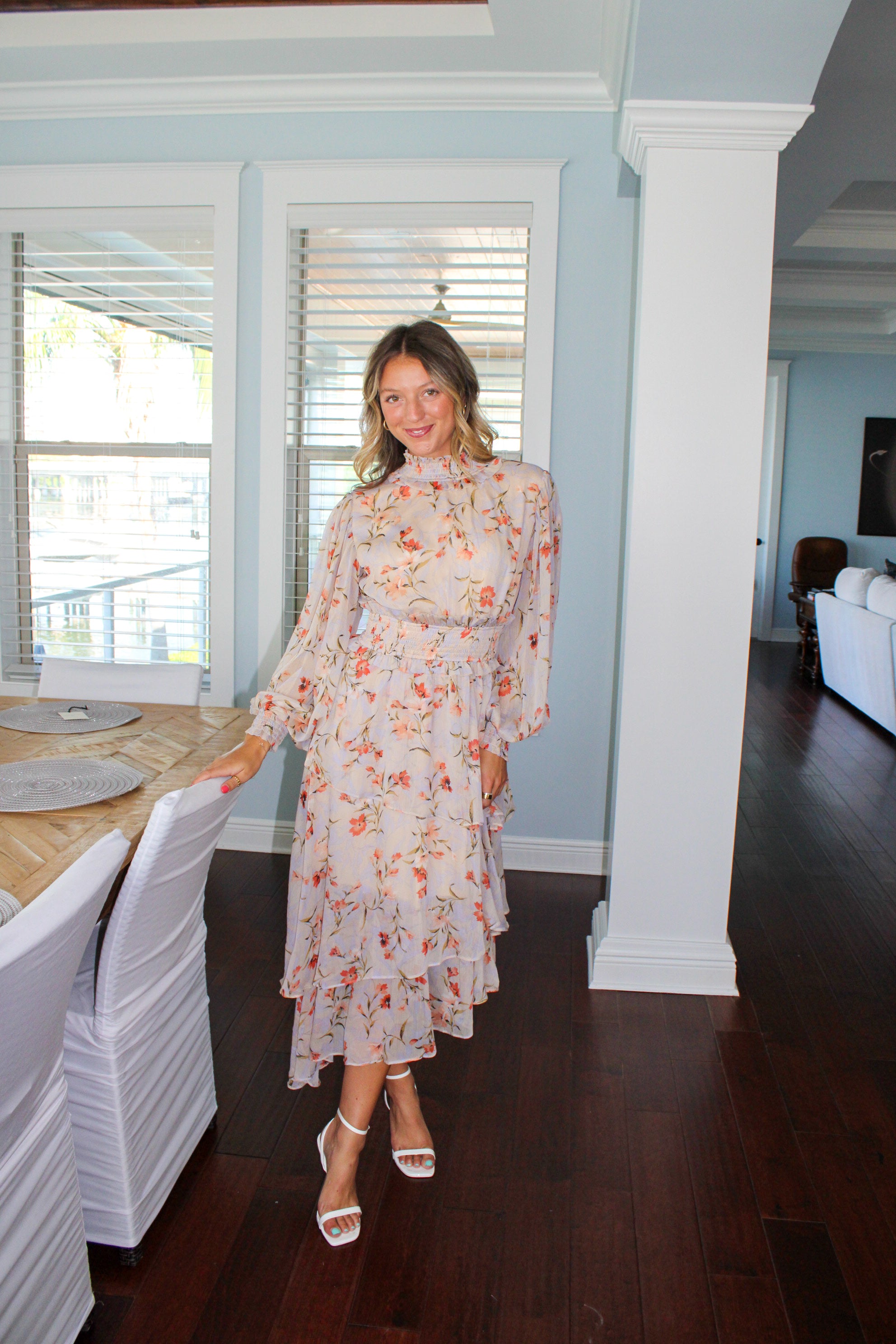 SMOCKED WAIST LONG SLEEVE DRESS