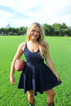 DENIM SWOOP NECK DRESS