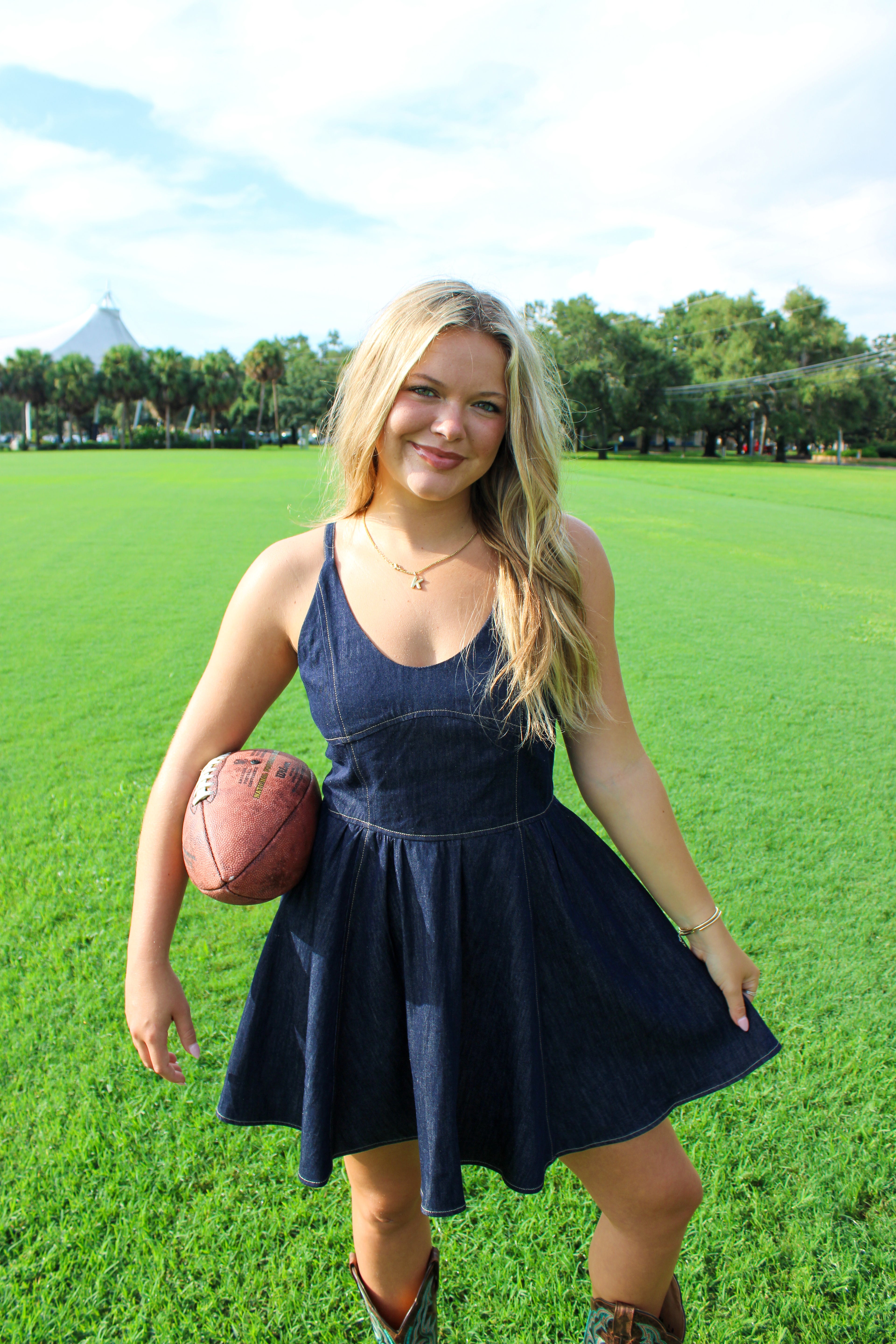 DENIM SWOOP NECK DRESS