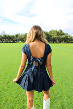 DENIM OPEN BACK BOW DRESS
