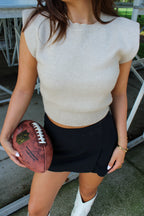 TAUPE BOLD SHOULDER SWEATER TOP