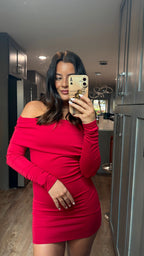 OFF SHOULDER RED MINI DRESS