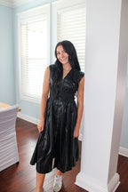 BLACK LEATHER SINCH DRESS