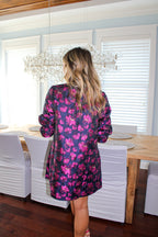 NAVY/FUSHIA PUFF SLEEVE DRESS