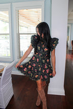RUFFLE SHORT SLEEVE FLORAL DRESS