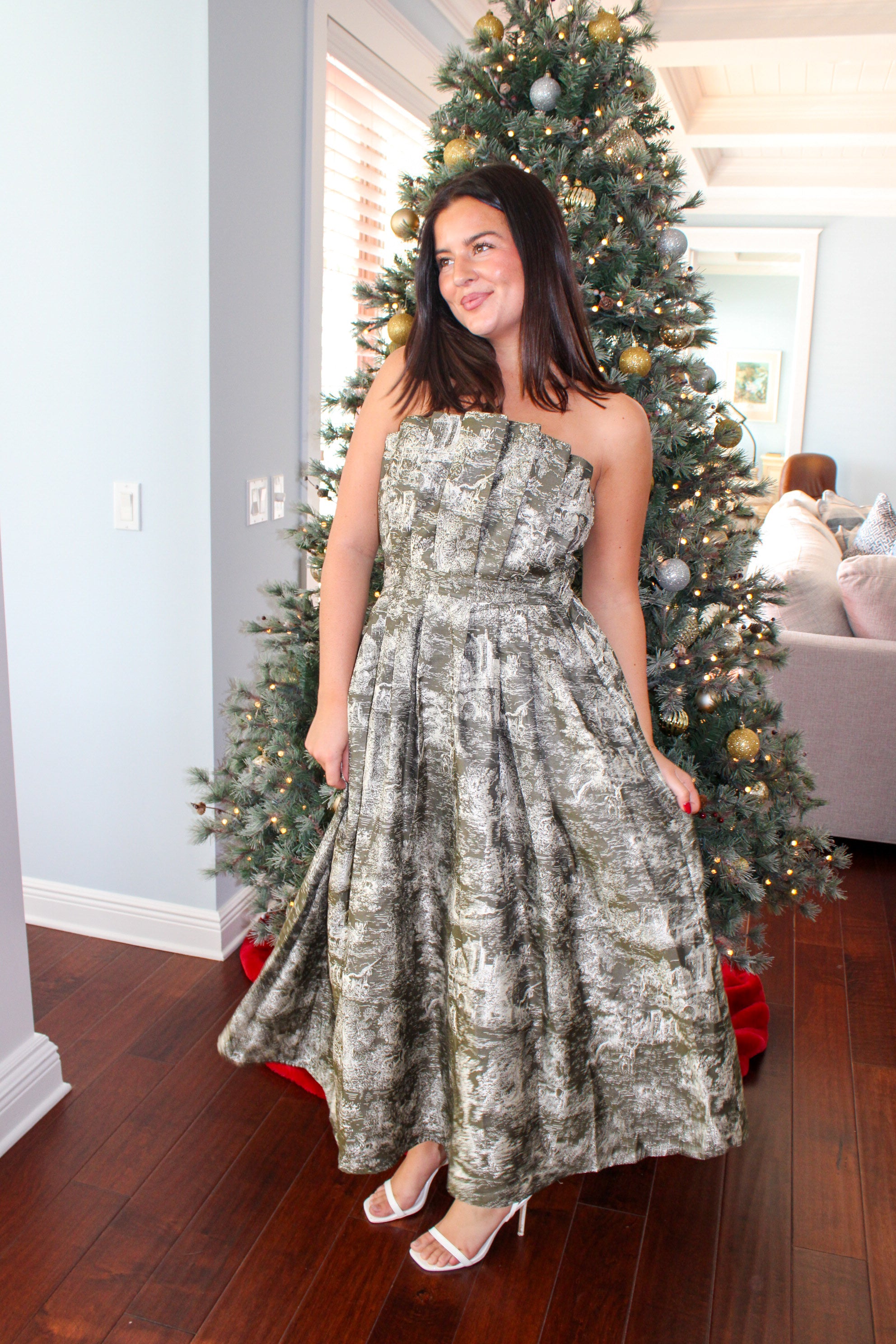 OLIVE DRESS WITH PRINT