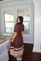 BUBBLE SLEEVE COLOR BLOCK MIDI DRESS