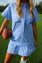 POPLIN STRIPE SHORT SLEEVE DRESS