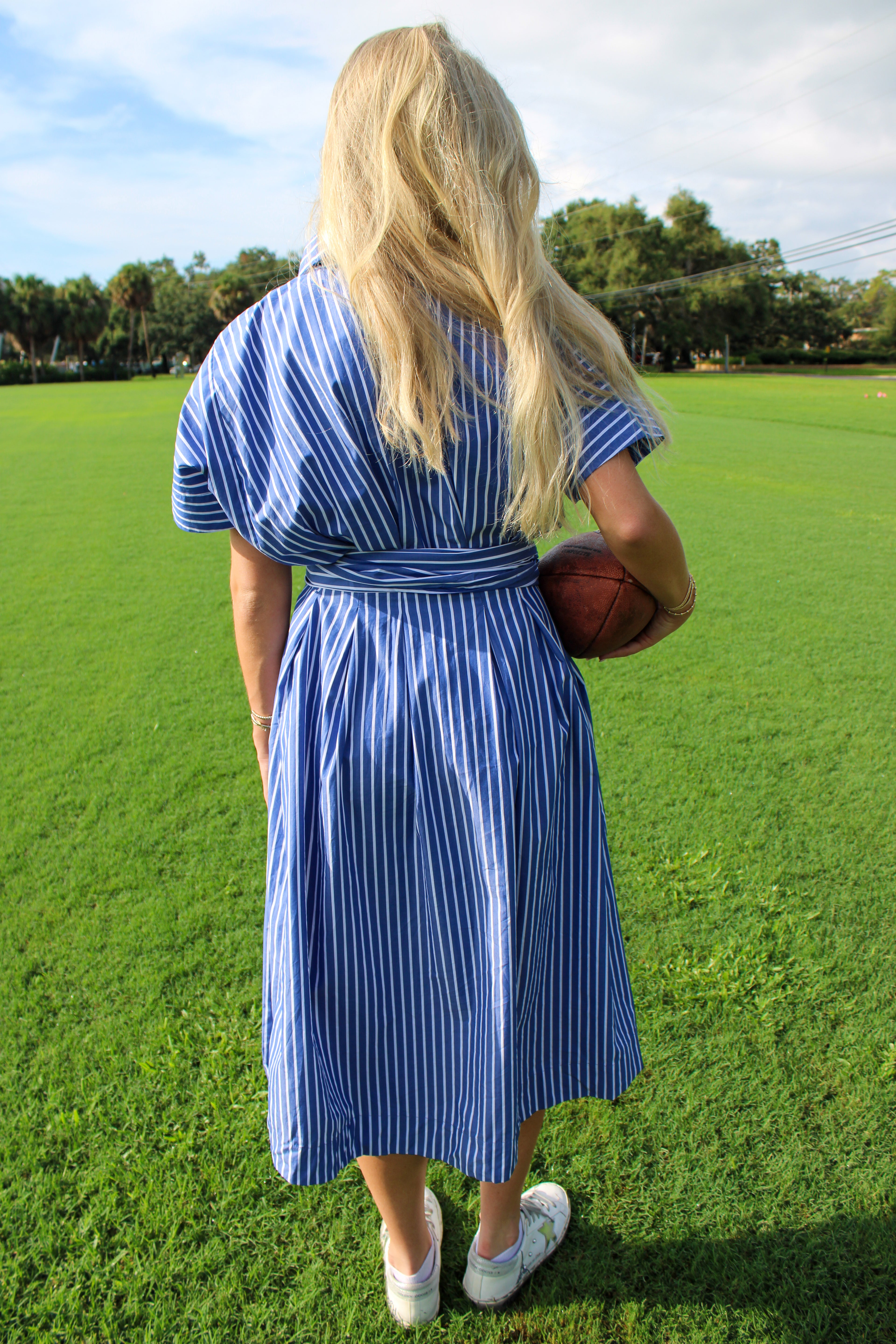 BLUE + WHITE STRIPE MAXI DRESS