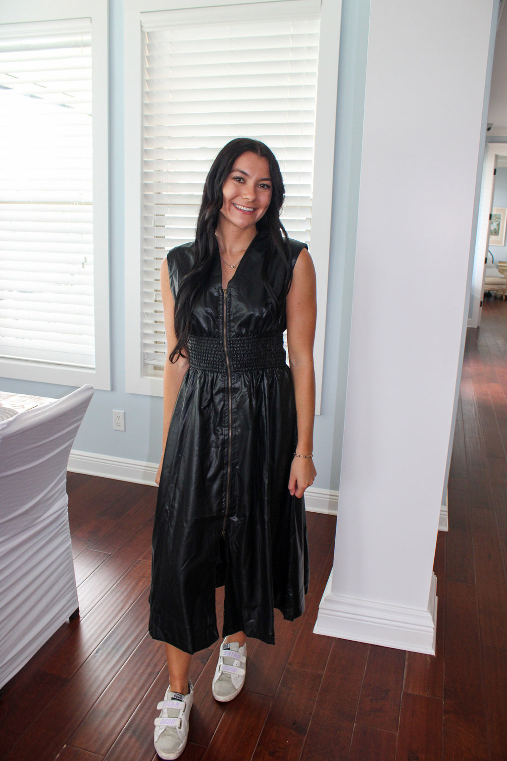 BLACK LEATHER SINCH DRESS