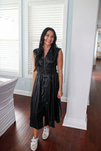 BLACK LEATHER SINCH DRESS