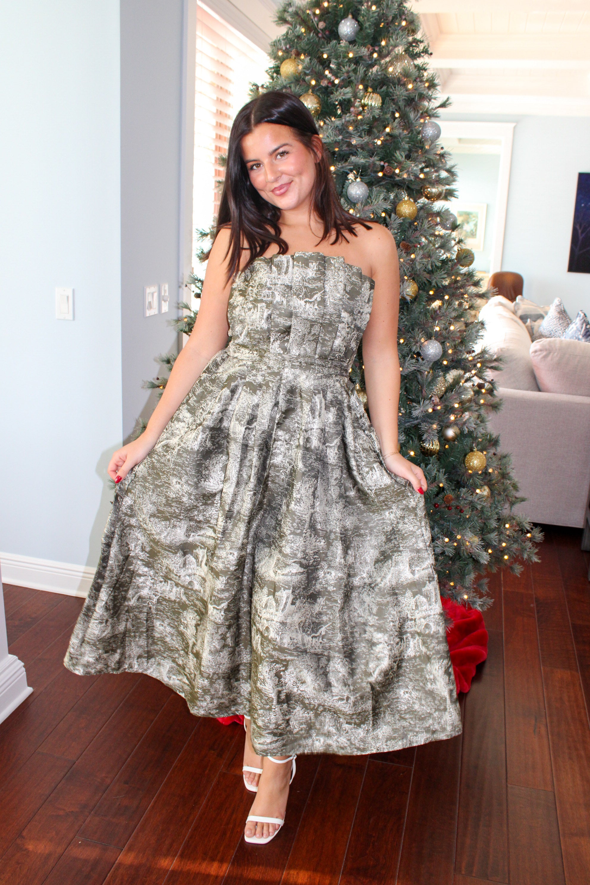 OLIVE DRESS WITH PRINT