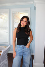 BLACK HALTER NECK TOP