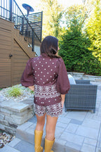 BUBBLE SLEEVE BROWN PRINTED SET