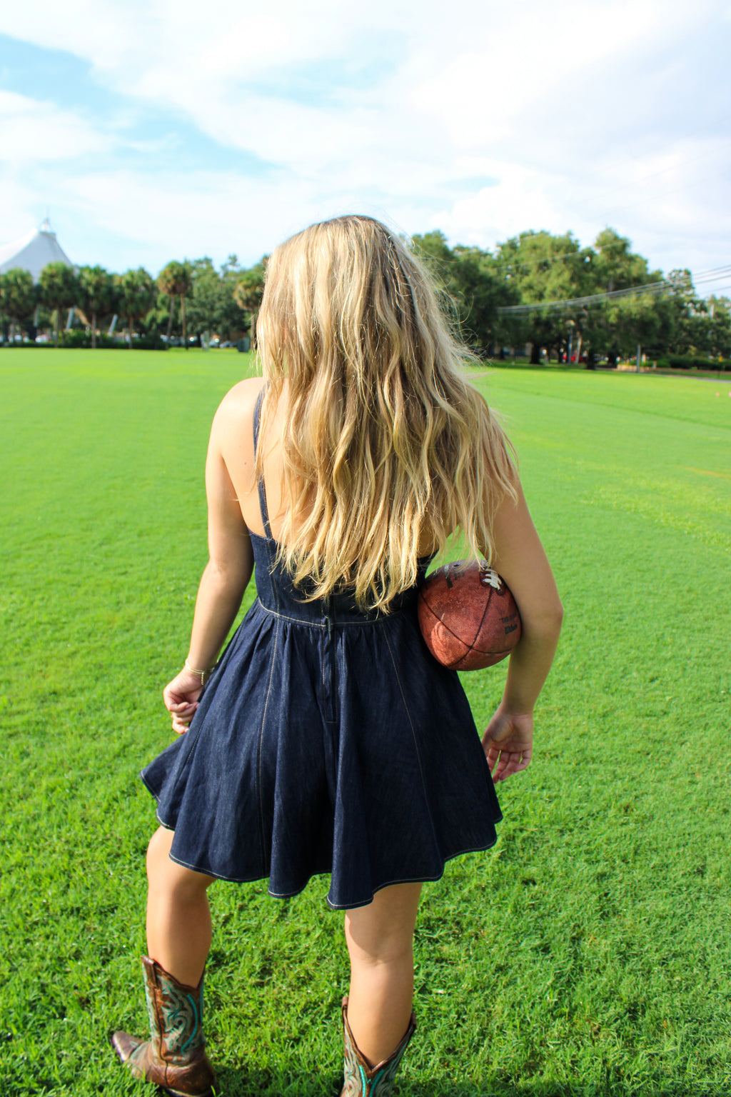 DENIM SWOOP NECK DRESS