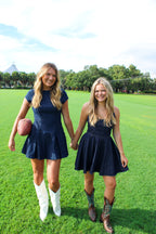 DENIM OPEN BACK BOW DRESS