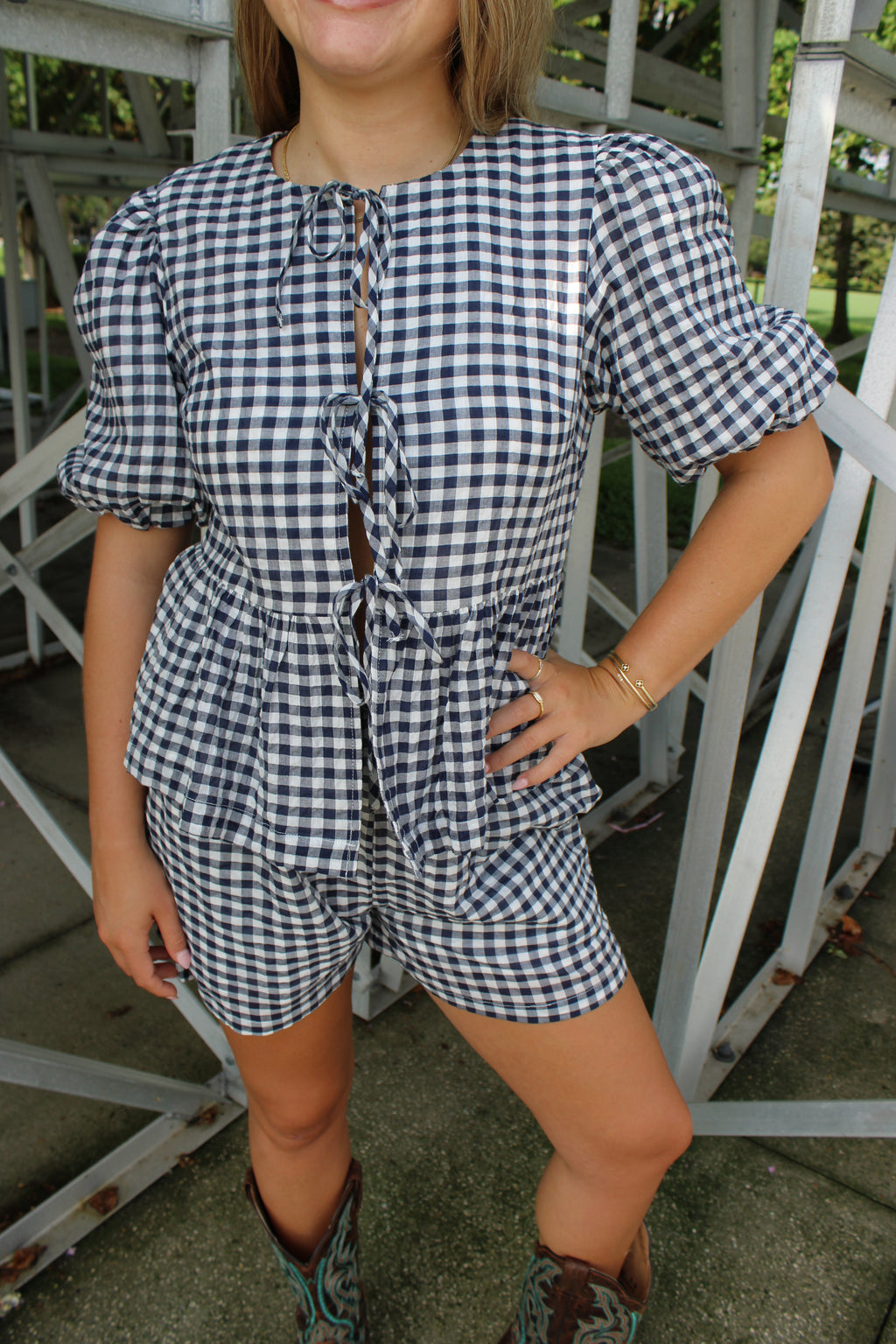 GINGHAM BOW FRONT SET