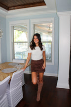 SUEDE STUDDED MINI SKIRT