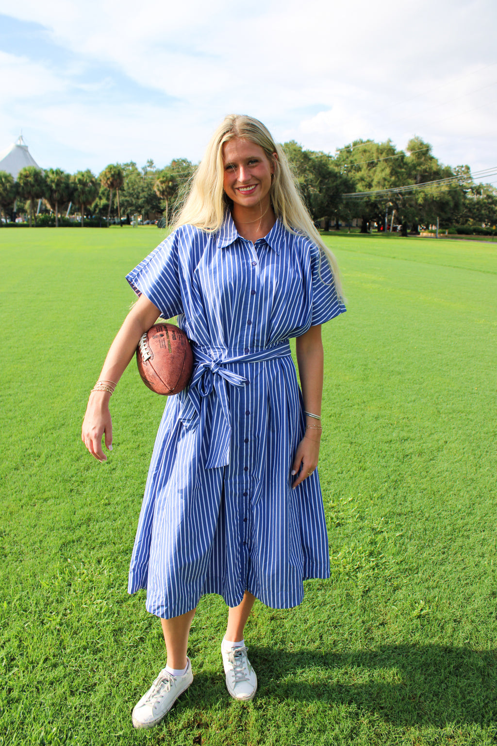 BLUE + WHITE STRIPE MAXI DRESS