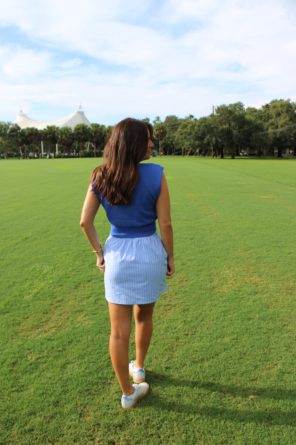 STRIPE POPLIN DRAWSTRING SKIRT